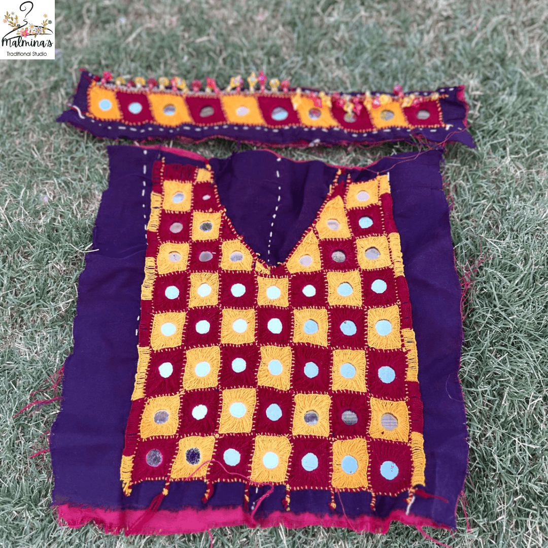 Embroidered Neck with sleeves with mirror work 