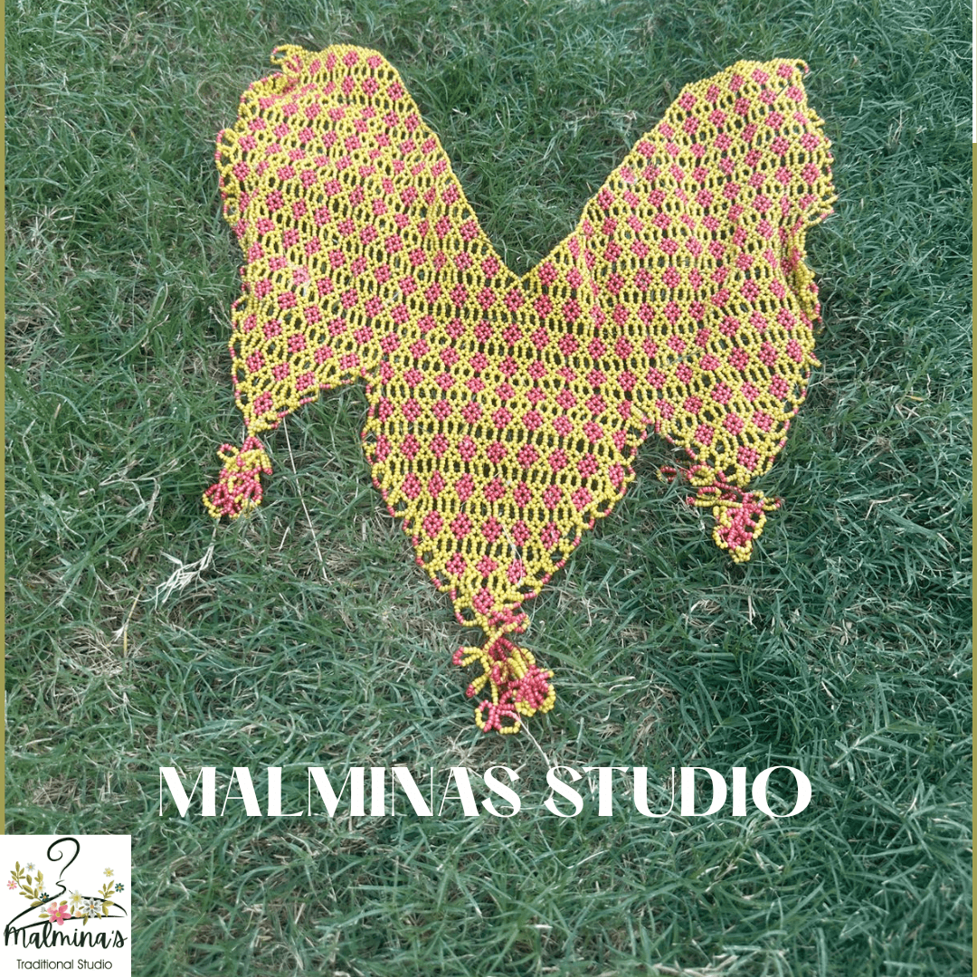 Traditional Beaded V-Shaped Neckline– Yellow & Maroon