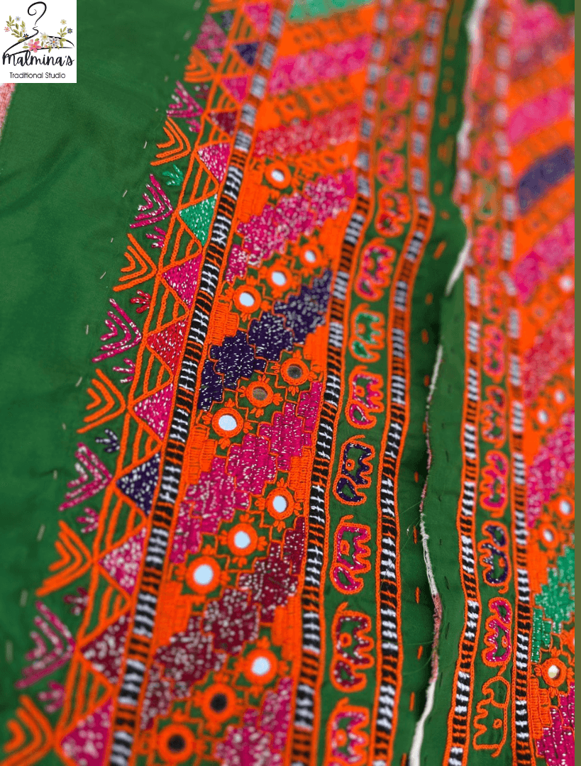 Handcrafted Embroidered Elephant Motif Sleeves with Mirror Details